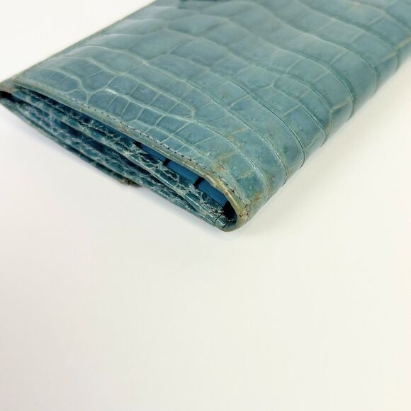Lambertson Truex Crocodile Leather Exotic Turquoise Blue Foldover Wallet Design - Picture 15 of 16